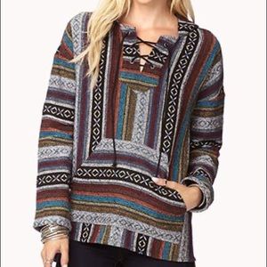 Forever 21 Free Spirit Serape Mexican Baja Hoodie, M